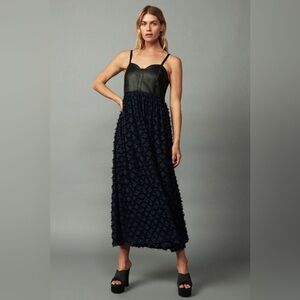 NWT Current Air Elegant Black Faux Lather and Navy Maxi Midi Dress M